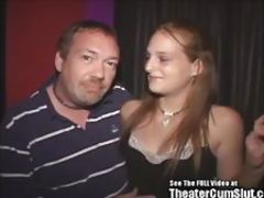 Cute redhead teen Nikki covered in cum in the porno theater
