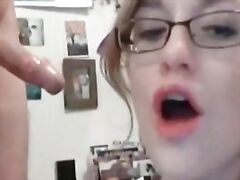 She gets fucked takes cum to face n glasses