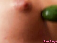 Amazing Angel Rivas takes a cucumber inside