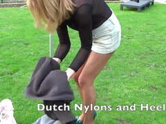 Outdoor teasing Dutch Nylons and Heels