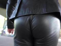 Sexy Ass in Tight Leather Pants Walking