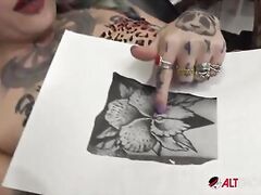 River Dawn Ink sucks cock after her new pussy tattoo